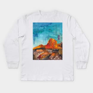 Red rock desert mixed media painting Kids Long Sleeve T-Shirt